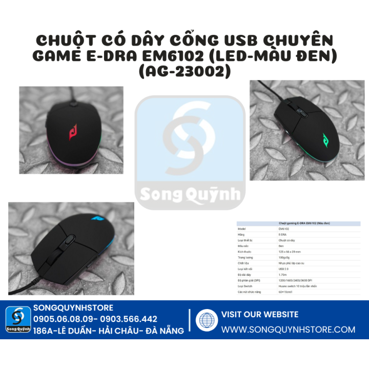 Chuột có dây cổng USB chuyên Game E-DRA EM6102 (LED-MÀU ĐEN) (AG-23002)