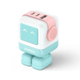 Sạc điện thoại 2 cổng USB-C và 1 USB GaN 65W màu xanh pha hồng tạo hình robot chân cắm dẹt Ugreen (35856) (UG-30002)