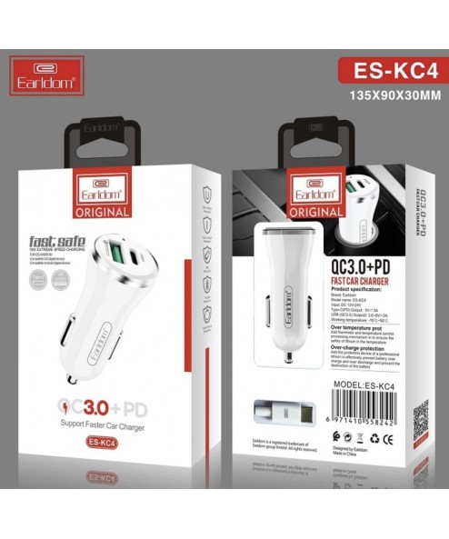 Tẩu sạc Earldom ES-KC4I( Hỗ trợ 1 cổng USB 3.0 và 1 cổng USB Type C )