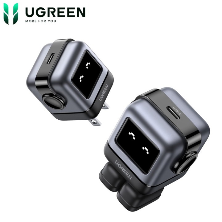 Sạc điện thoại 1 cổng USB-C GaN 30W màu đen tạo hình robot chân cắm dẹt Ugreen (15550) (UG-30005)