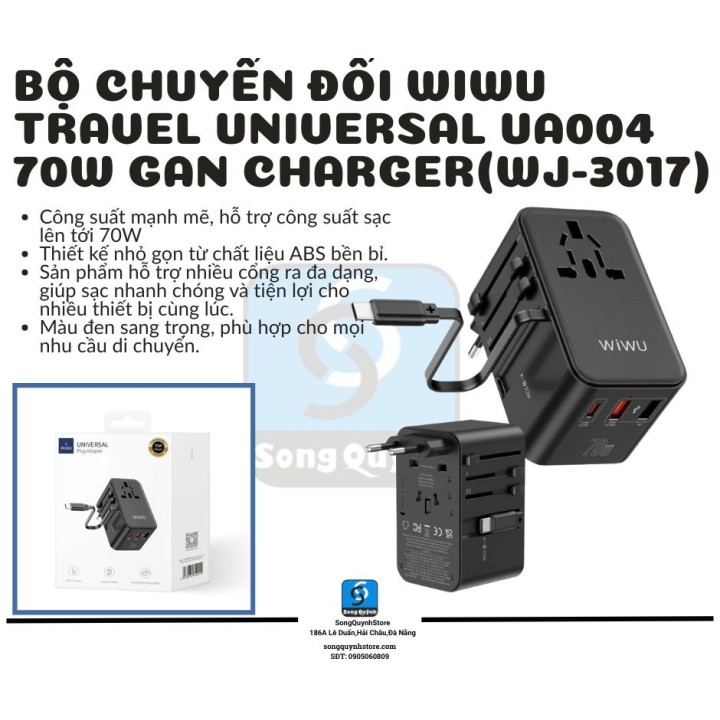 Bộ chuyển đổi WiWU Travel Universal UA004 70W GaN Charger(WW-31003)