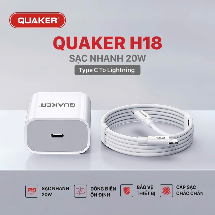 Bộ sạc Gan 20w Quaker H18 (AH-31119)