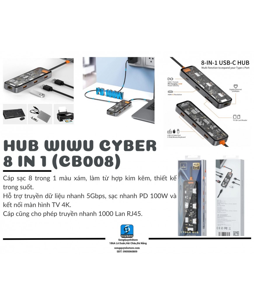 HUB chuyển đổi WIWU Cyber 8in1 Type C CB008