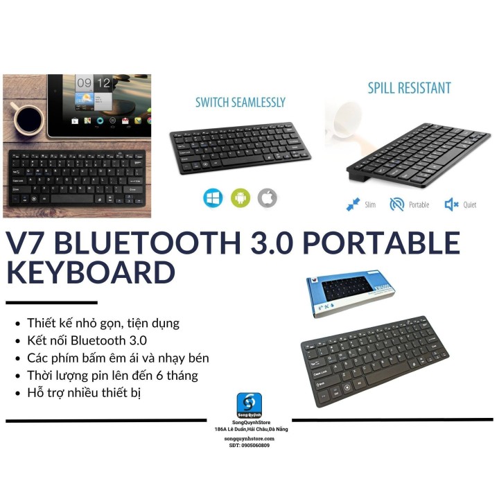 Keyboard V7 Bluetooth 3.0 Portable (QS-10201)