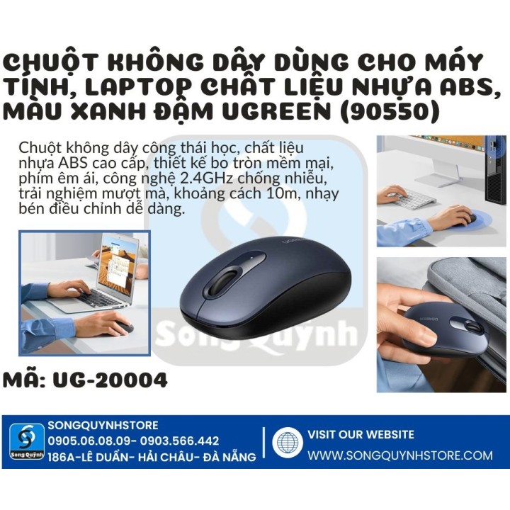 Chuột không dây dùng cho máy tính, laptop chất liệu nhựa ABS, màu xanh đậm Ugreen (90550)(UG-20004)
